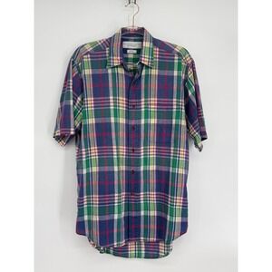 Peterborough Row Bloomingdales Mens Madras Plaid Shirt Short Sleeve Cotton M